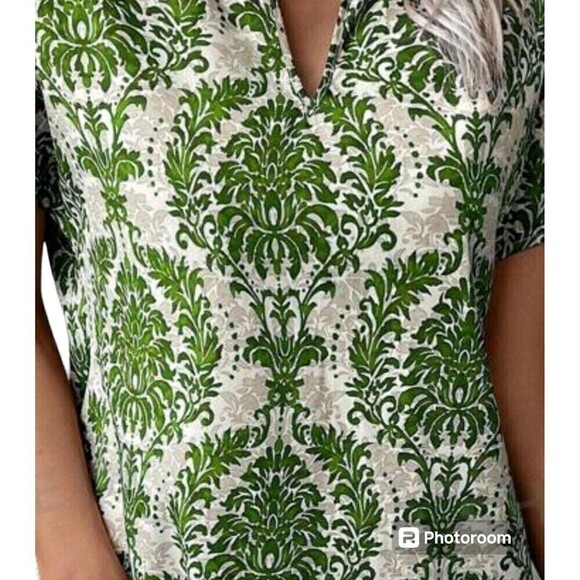 Summer Green Allover Print Notched Neck Batwing Sleeve Tunic Dress Size Medium - Picture 2 of 4